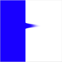 Image that is blue on one side, white on the other, with a smudge